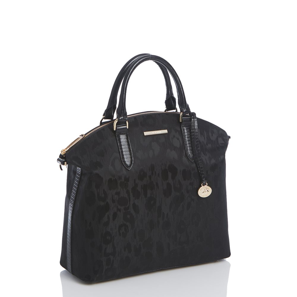 Brahmin | Women's Large Duxbury Satchel | Black Leather Leopard Purse