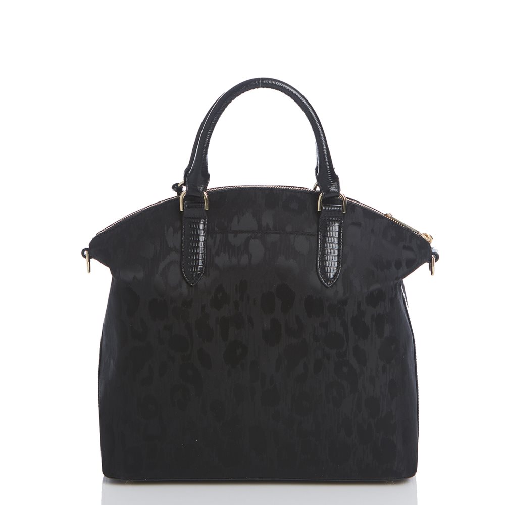 Brahmin | Women's Large Duxbury Satchel | Black Leather Leopard Purse