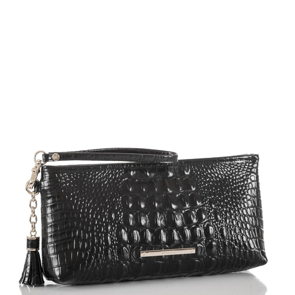 Brahmin | Women's Kayla Leather Wristlet Clutch | Black Melbourne