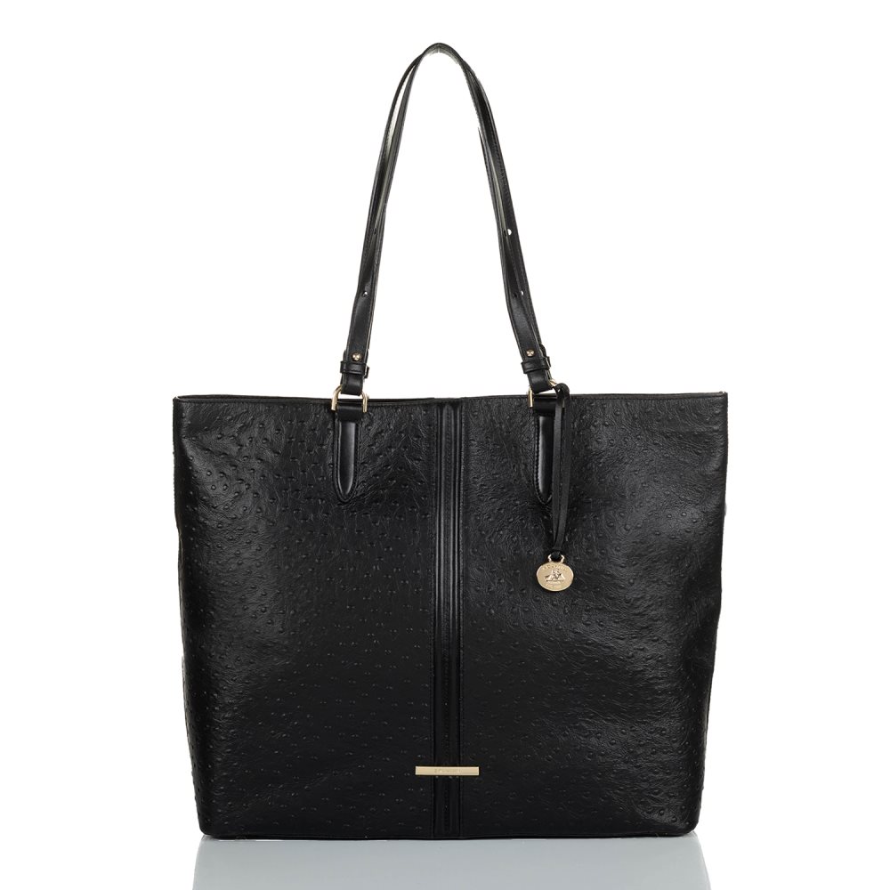 Brahmin | Women's Tansey Black Leather Open-Top Tote Bag - Click Image to Close