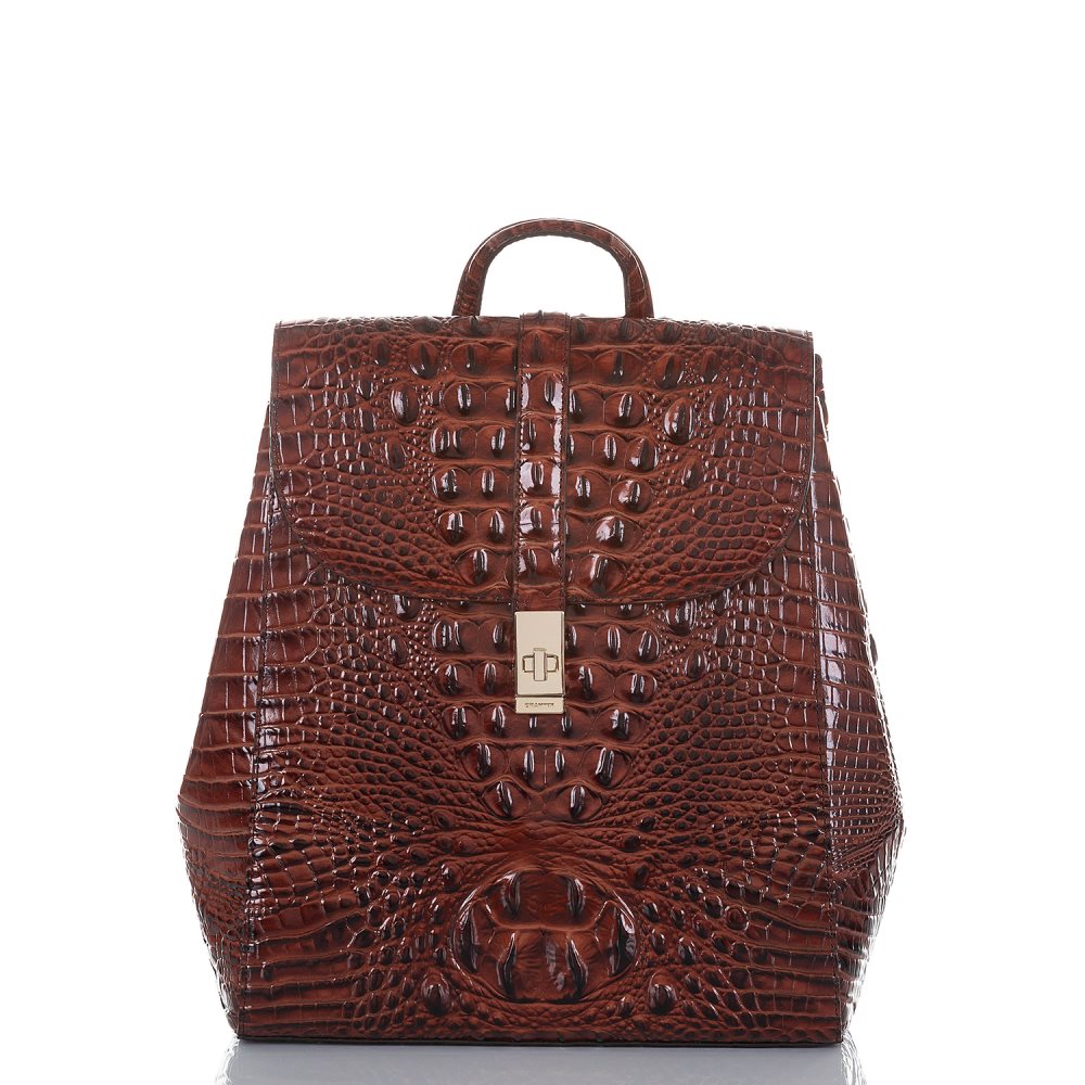 Brahmin | Women's Sadie Leather Flap Backpack | Pecan Melbourne