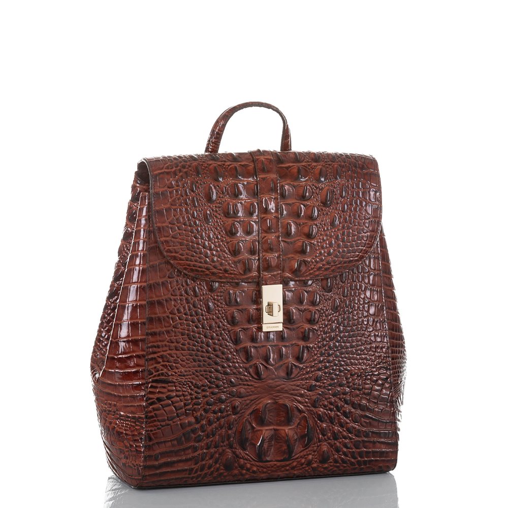 Brahmin | Women's Sadie Leather Flap Backpack | Pecan Melbourne