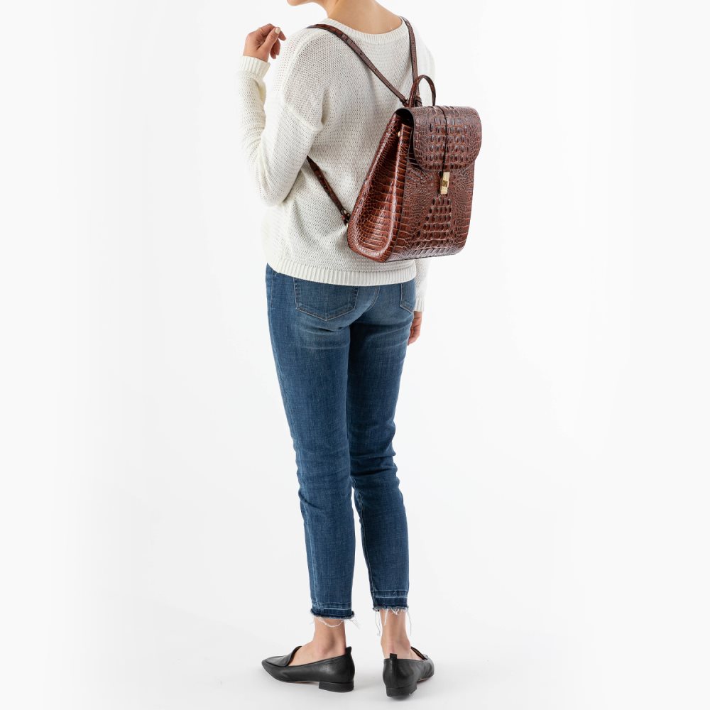 Brahmin | Women's Sadie Leather Flap Backpack | Pecan Melbourne