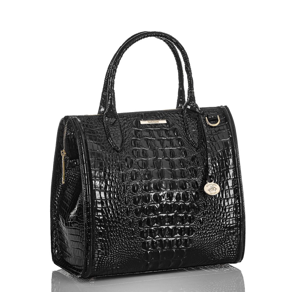 Brahmin | Women's Caroline Black Leather Satchel Handbag