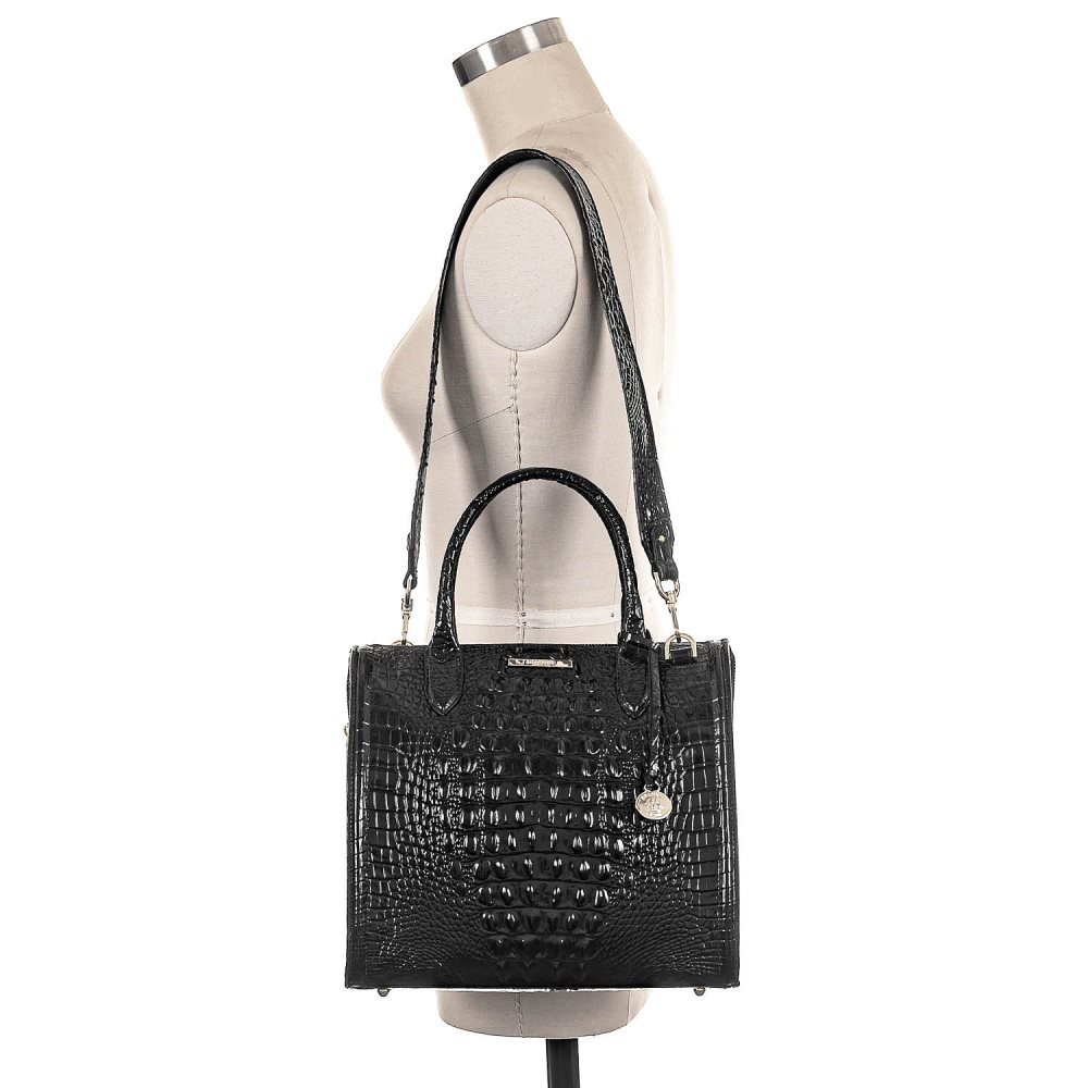 Brahmin | Women's Caroline Black Leather Satchel Handbag