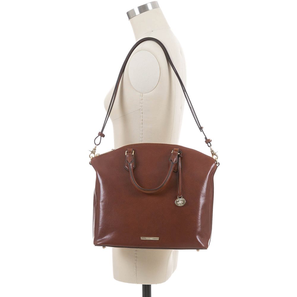 Brahmin | Women's Large Duxbury Soft Leather Satchel | Cognac Topsail