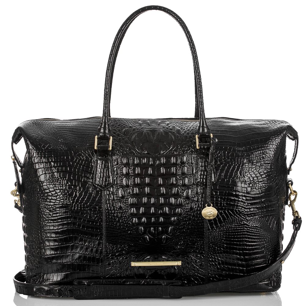 Brahmin | Women's Duxbury Weekender | Black Leather Weekend Bag