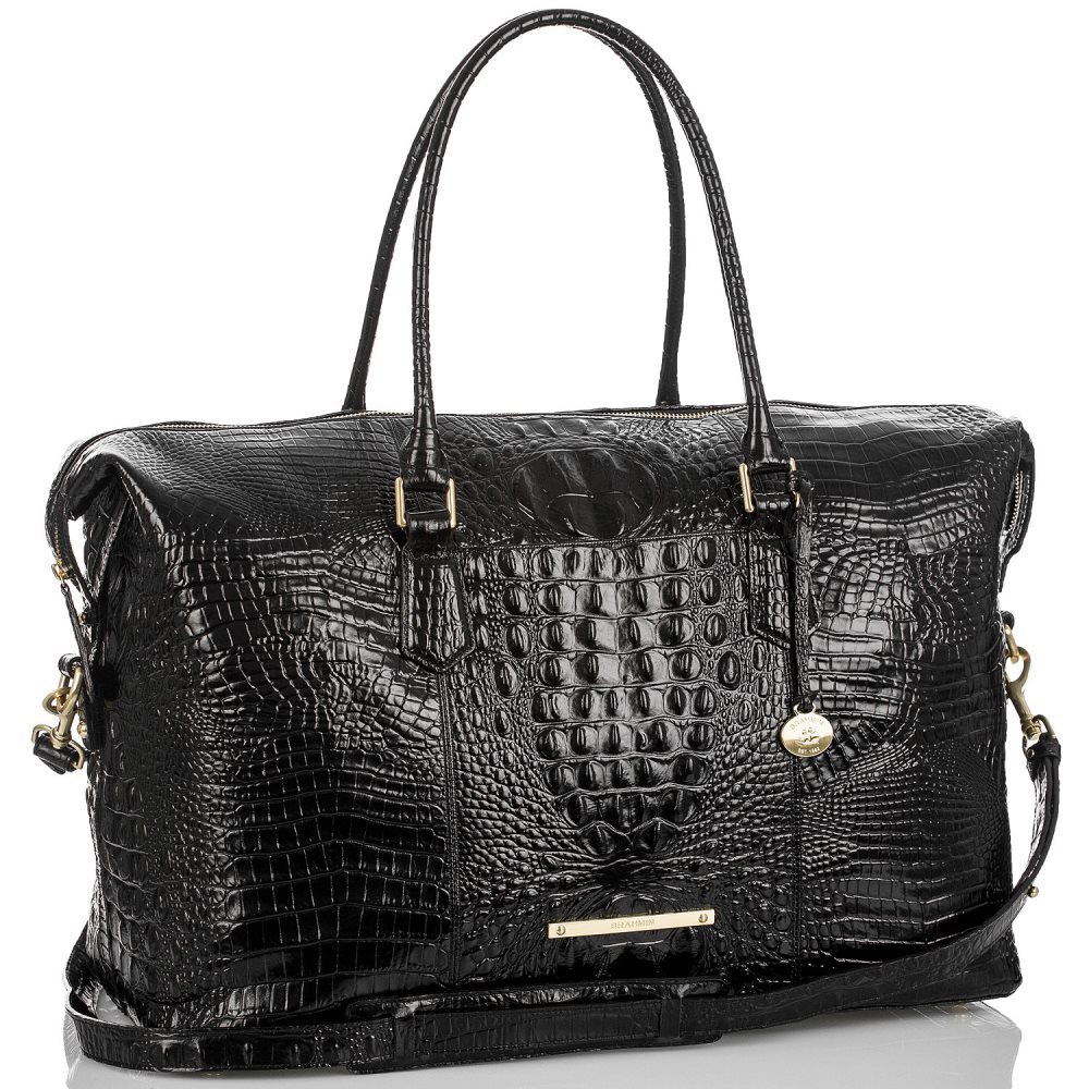 Brahmin | Women's Duxbury Weekender | Black Leather Weekend Bag