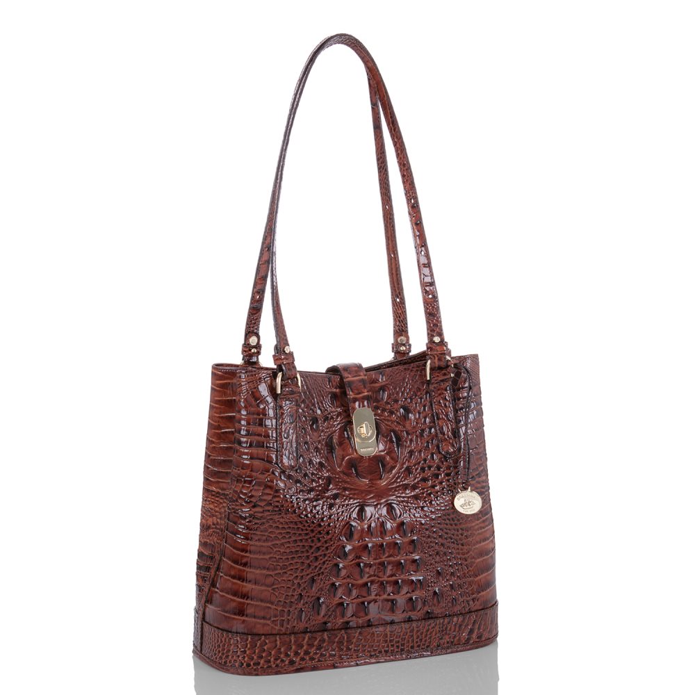 Brahmin | Women's Fiora Brown Leather Bucket Bag | Pecan Melbourne