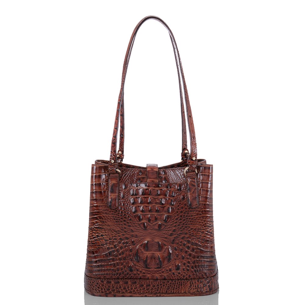 Brahmin | Women's Fiora Brown Leather Bucket Bag | Pecan Melbourne