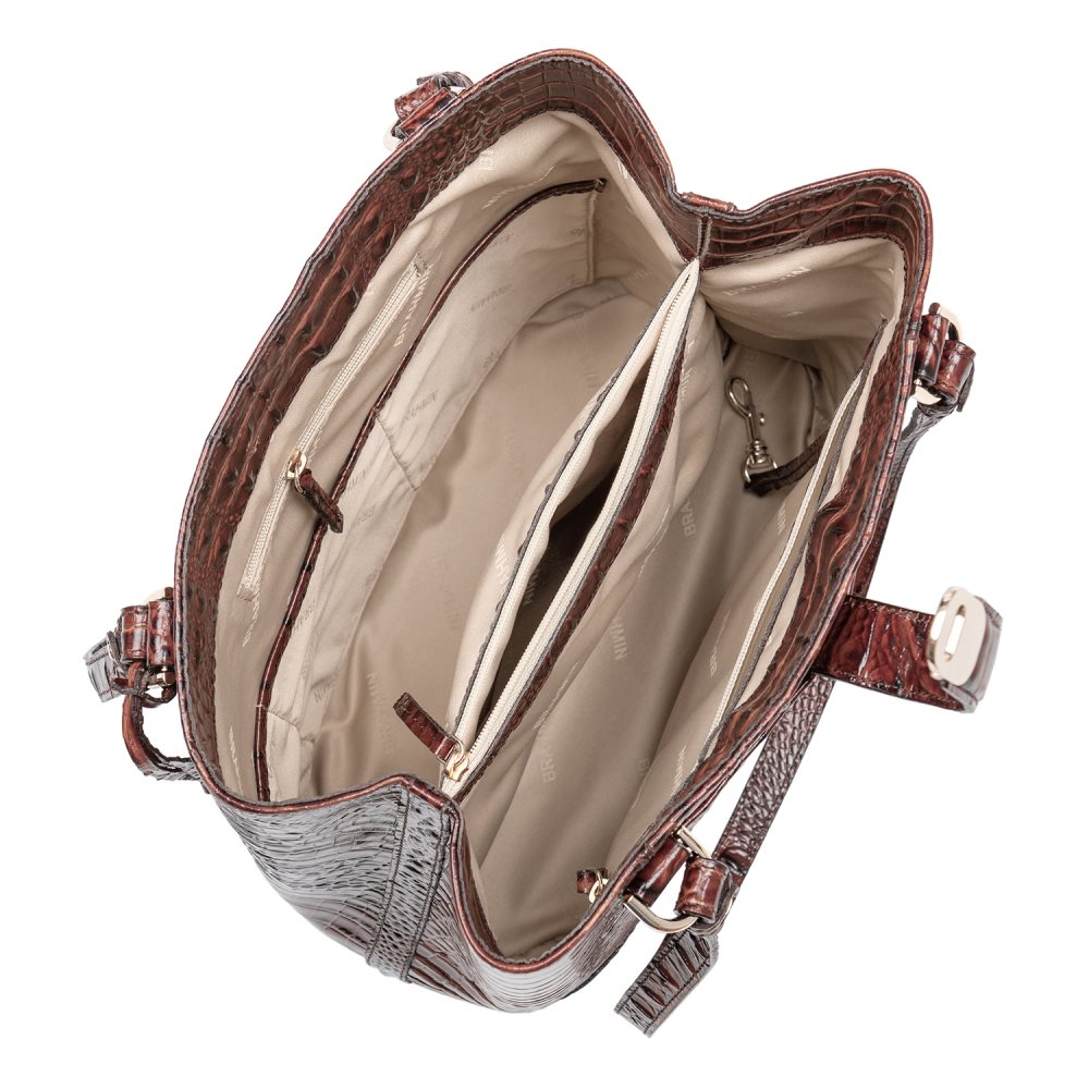 Brahmin | Women's Fiora Brown Leather Bucket Bag | Pecan Melbourne