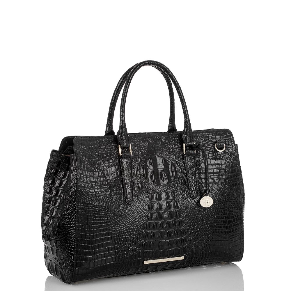 Brahmin | Women's Finley Black Carryall Satchel | Black Melbourne