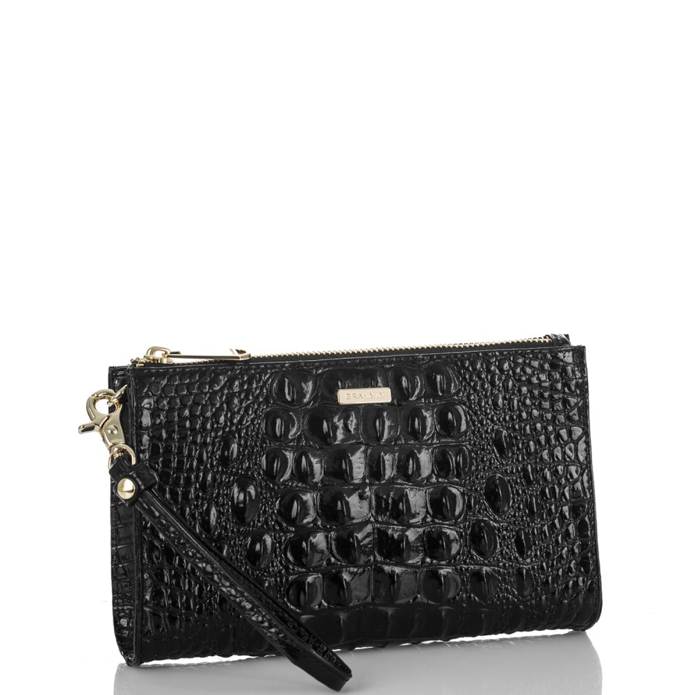 Brahmin | Women's Daisy Black Leather Wristlet | Black Melbourne