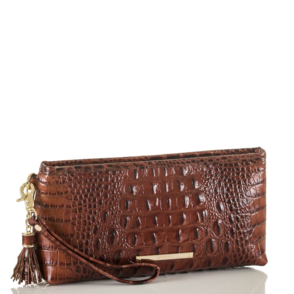 Brahmin | Women's Kayla Brown Leather Wristlet | Pecan Melbourne