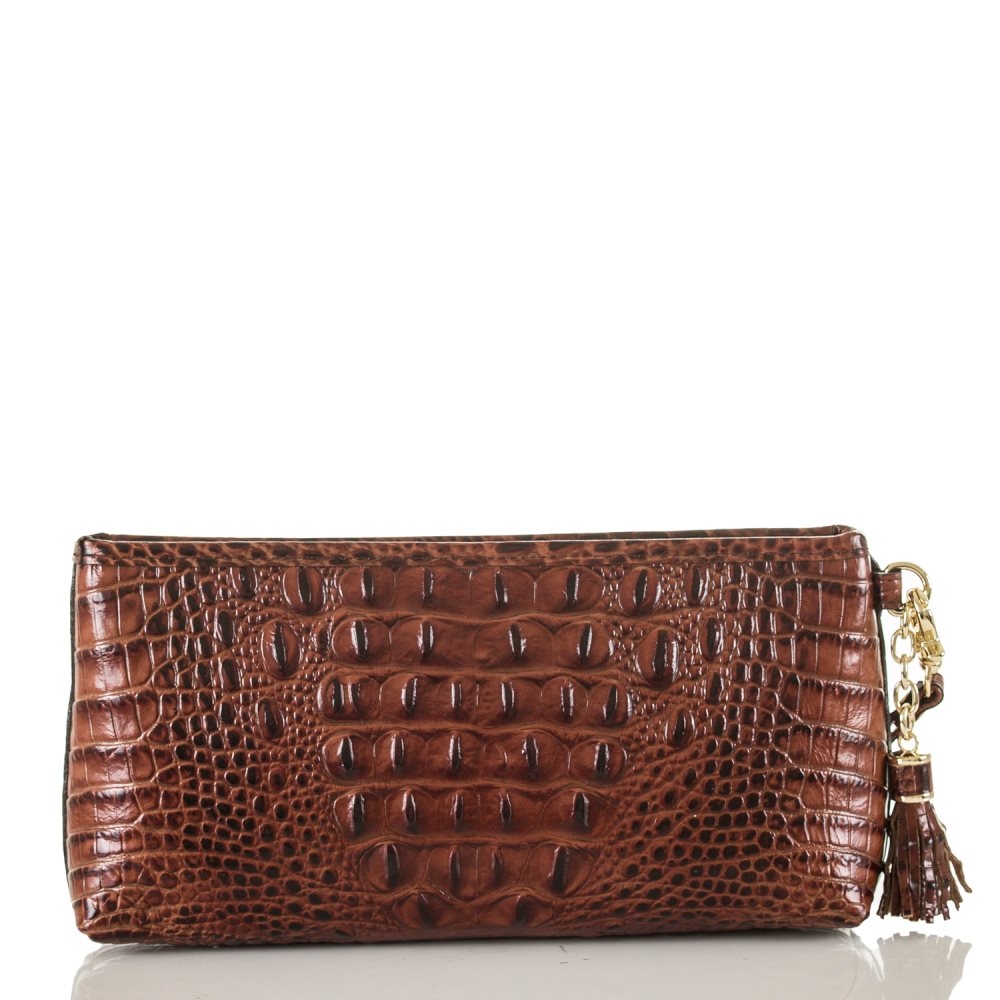 Brahmin | Women's Kayla Brown Leather Wristlet | Pecan Melbourne