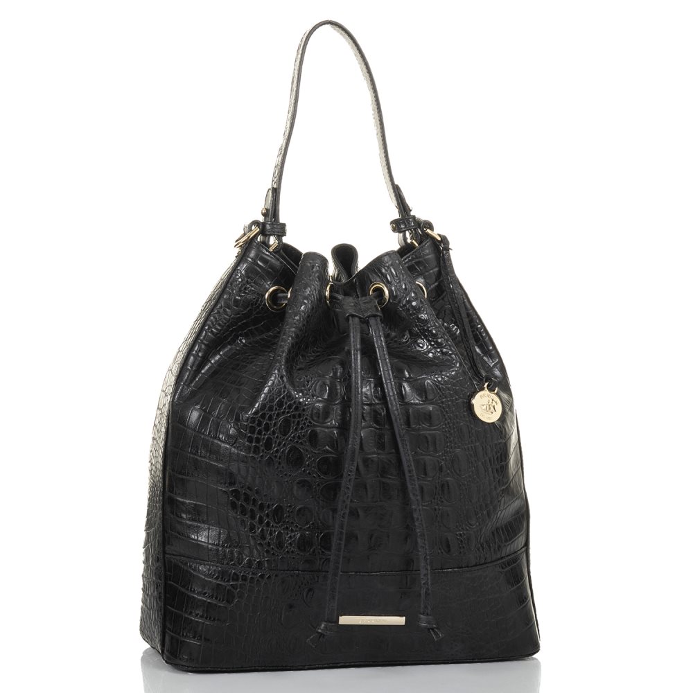 Brahmin | Women's Marlowe Black Leather Bucket Bag | Black Barlow