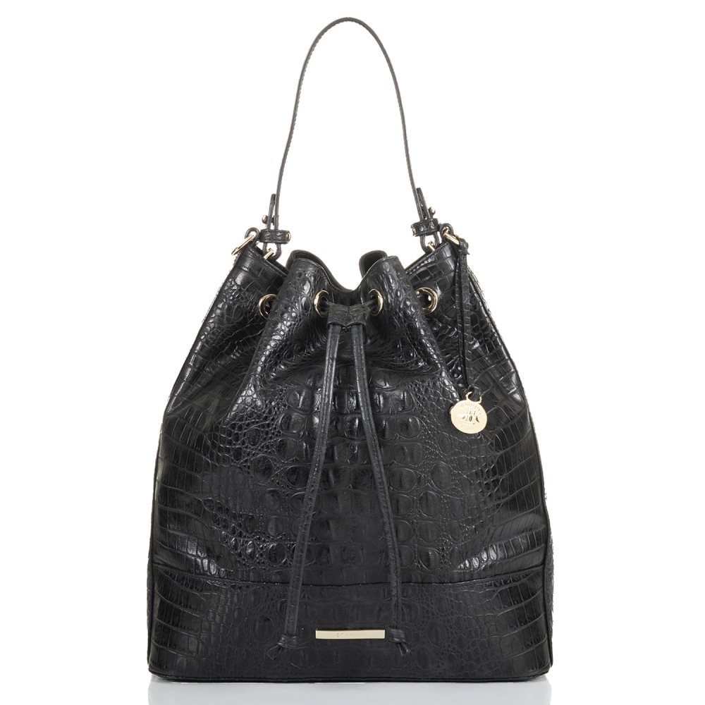 Brahmin | Women's Marlowe Black Leather Bucket Bag | Black Barlow - Click Image to Close