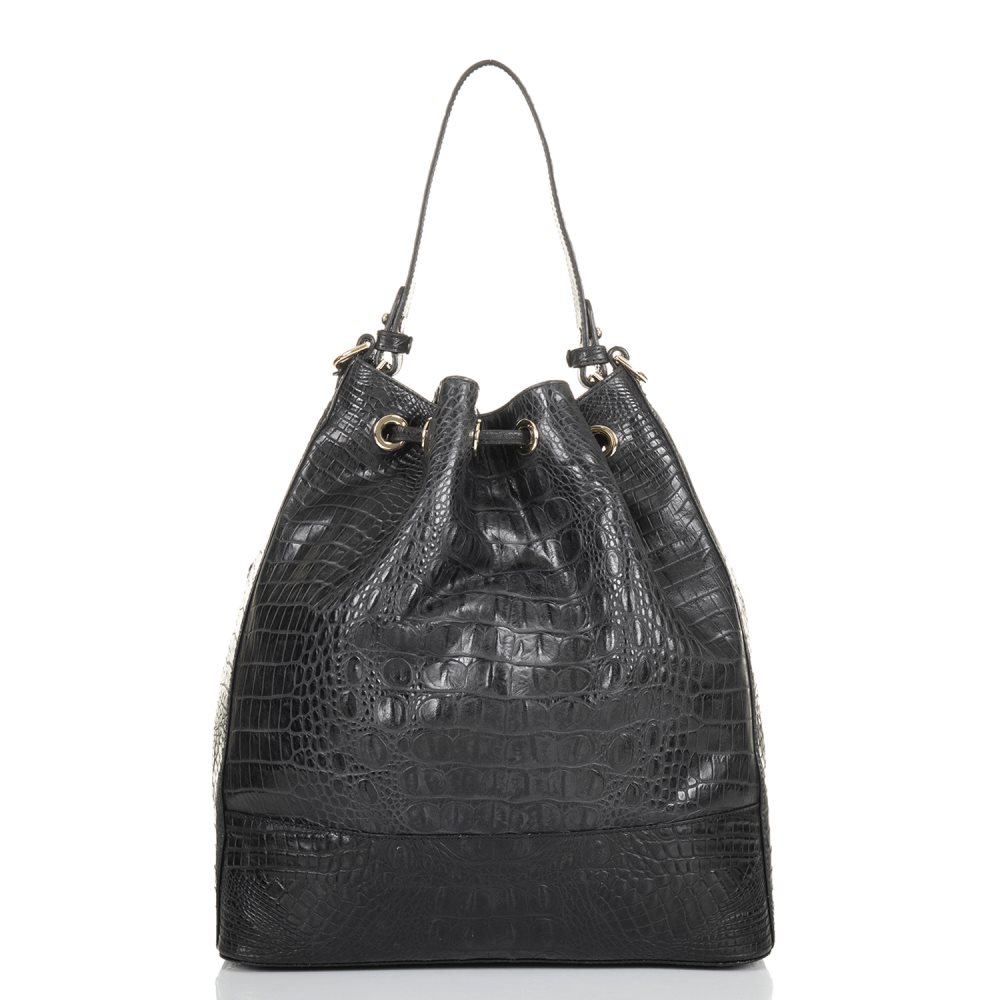 Brahmin | Women's Marlowe Black Leather Bucket Bag | Black Barlow