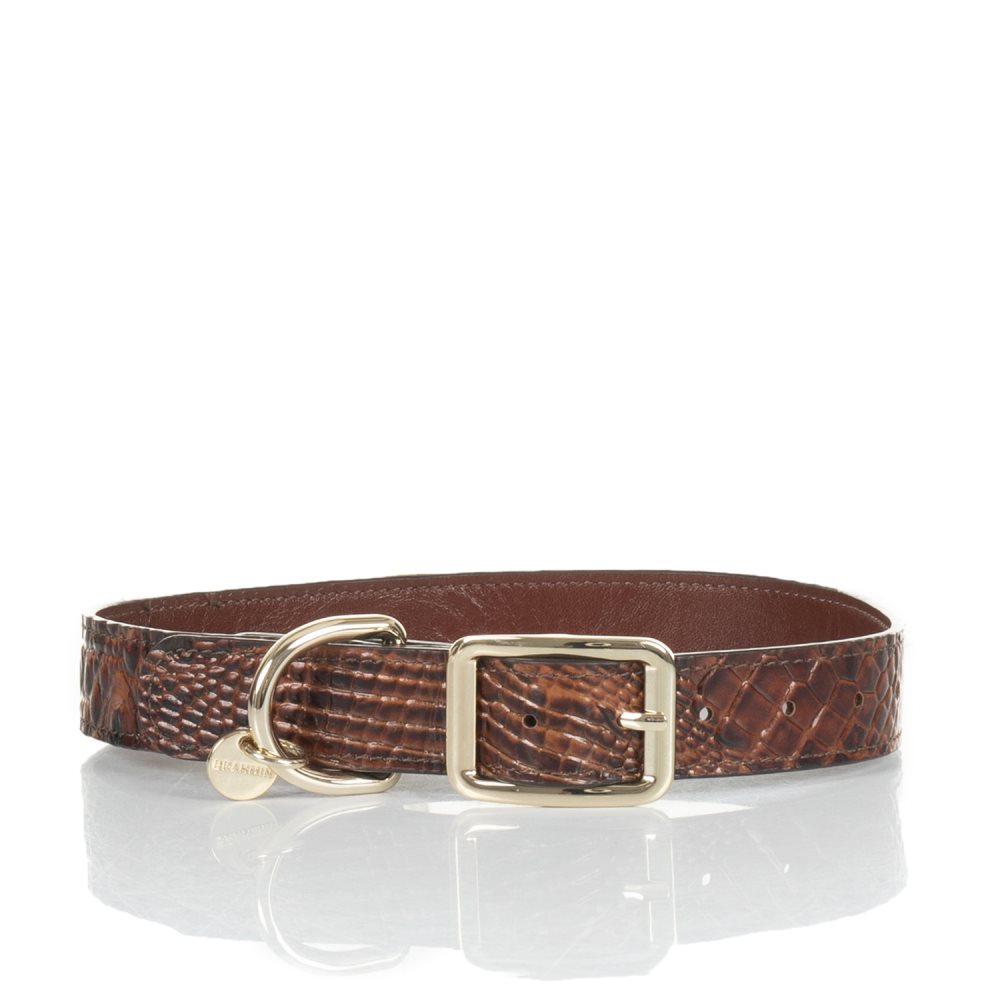 Brahmin | Women's Large Brown Leather Dog Collar | Pecan Melbourne